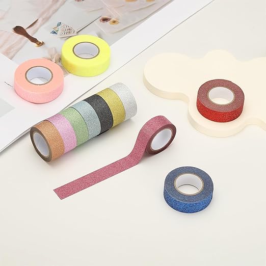 PATIKIL 2 Roll Glitter Paper Washi Tape, Washi Decorative Tape for Crafts, Rose Red