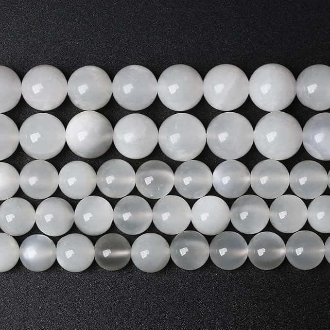 45pcs 8mm Natural White Moonstone Beads AAA Gemstone Round Loose Beads for Jewelry Making DIY Bracelets Necklaces Crystal Energy Healing Stone Beads 15" (8mm, White Moonstone)