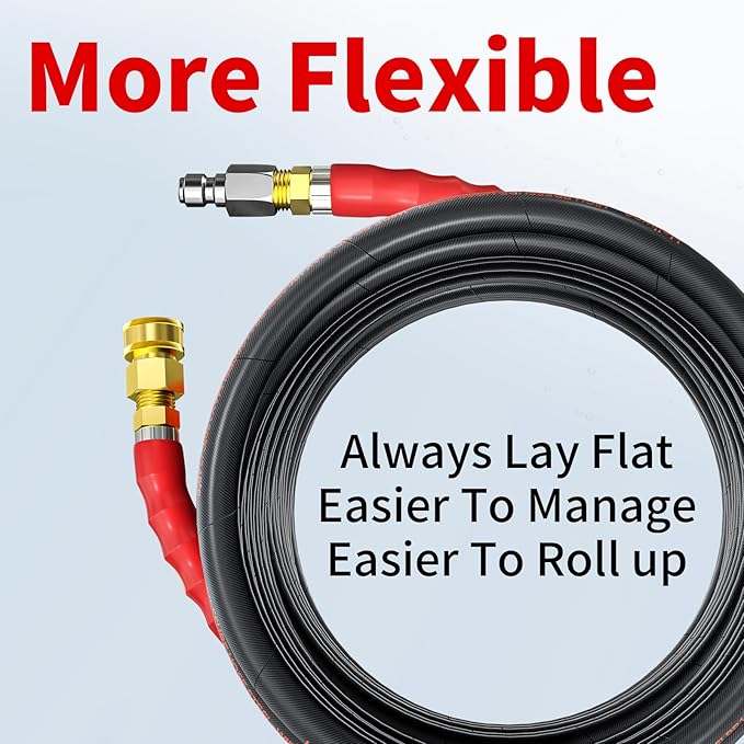 Pressure Washer Hose 200FT, 3/8" Power Washer Hose Steel Wire Braided with Swivel Quick Connect, Commercial Grade Industrial High Pressure Water Washing Hose (4800PSI, 200FT)