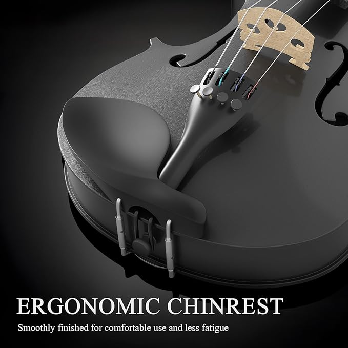 4/4 Beginner Violin Kit for Adults, Complete Full Size Violin Set with Portable Case, Bow, Rosin, Black