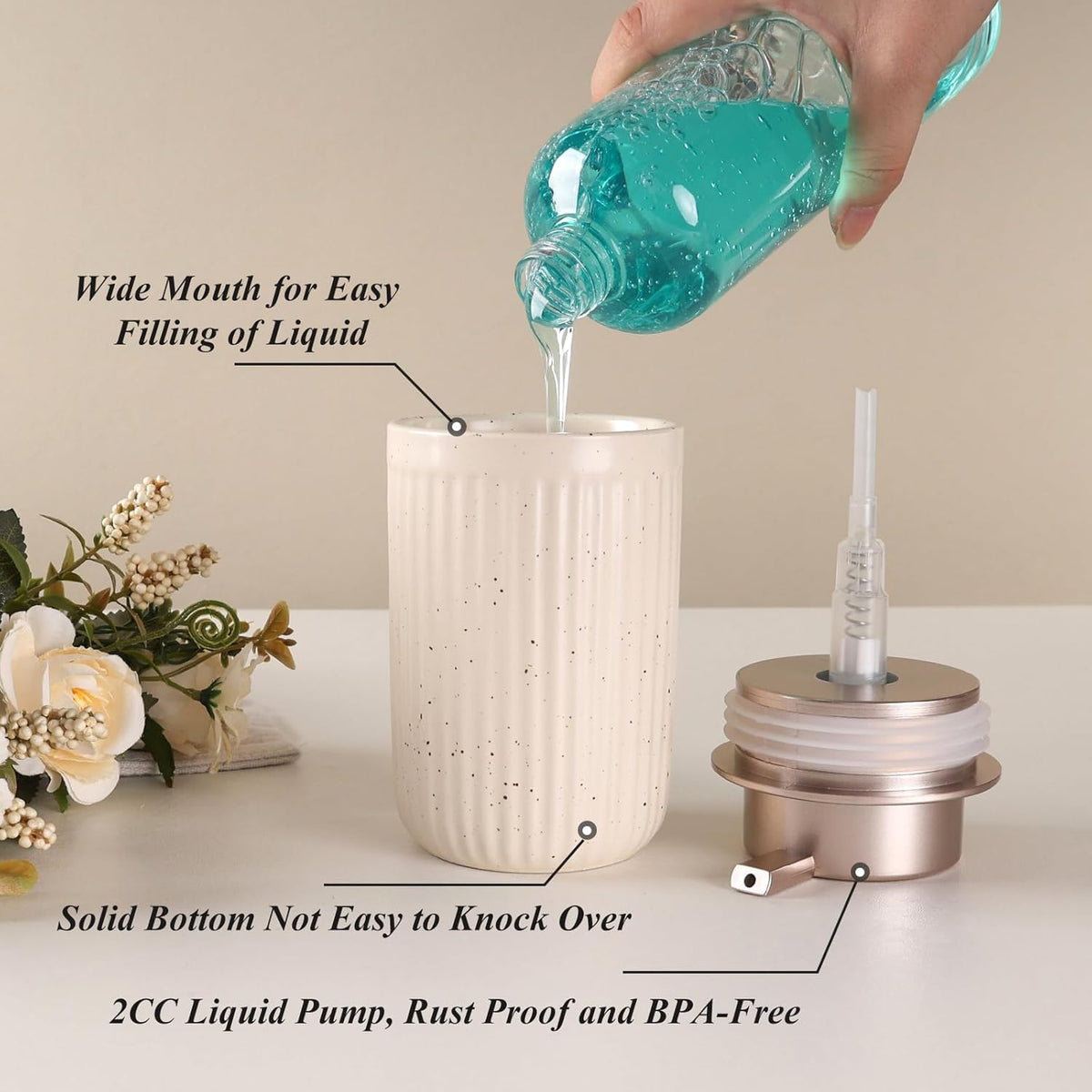 BosilunLife Dish Hand Soap Dispenser - Liquid Pump Soap Dispenser for Bathroom Decro Aprcot 12oz Ceramic Kitchen Dish Dispenser with Rust-Proof Liquid Pump Modern Refillable Lotion Bottles