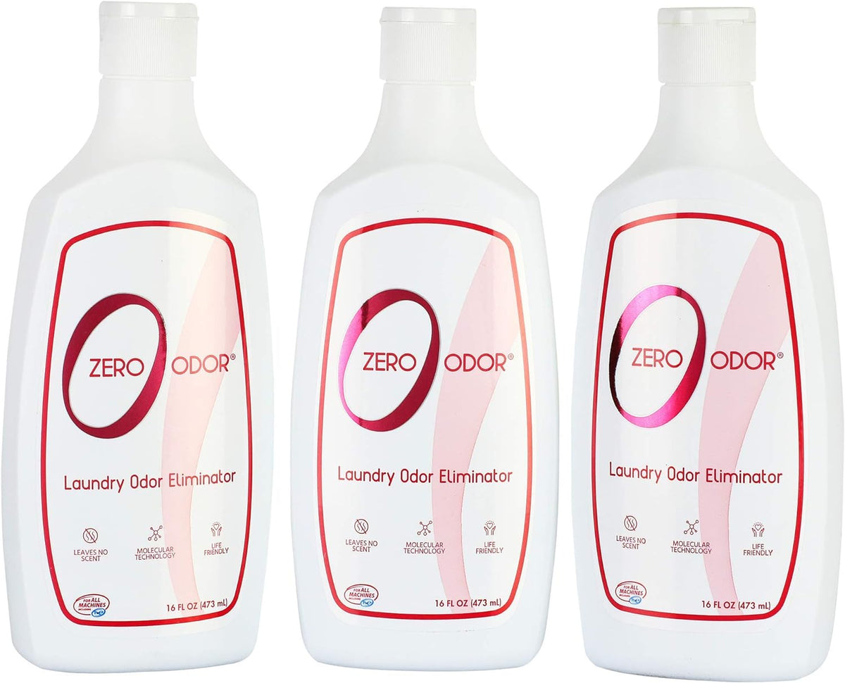 Zero Odor – Laundry Odor Eliminator - Permanently Eliminate laundry Odor – Patented Molecular Technology Best For Clothes, Towels & Linens, Shoes, Bags, Etc. - rinse and refresh Again, 16oz (3-Pack)