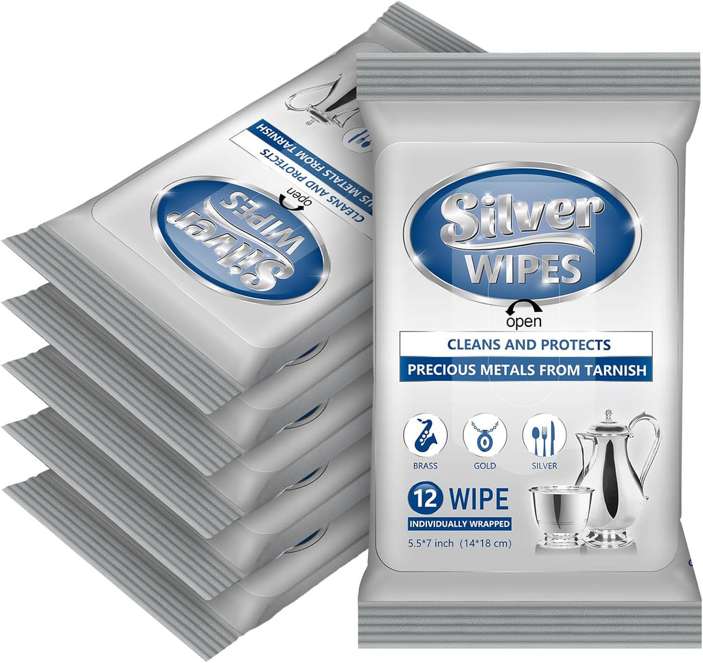 6 Pack/ 72 Pcs Silver Cleaner Wipes Silver Polish Jewelry Cleaner Cleaning Jewelry Wipes for Silverware Stainless Steel Brass Metal Tarnish Remover