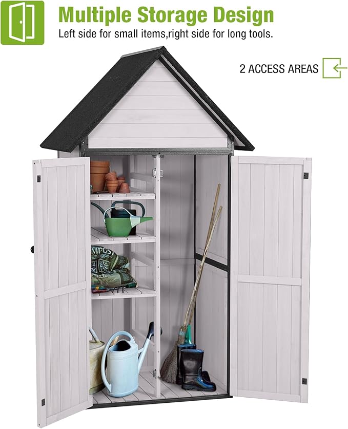 GUTINNEEN Shed Outdoor Storage Upgraded with Durable Metal Frame Garden Shed Tool Storage Cabinet with Wooden Floor Adjustable Shelfs 2.5 x 1.4FT （Off-White）