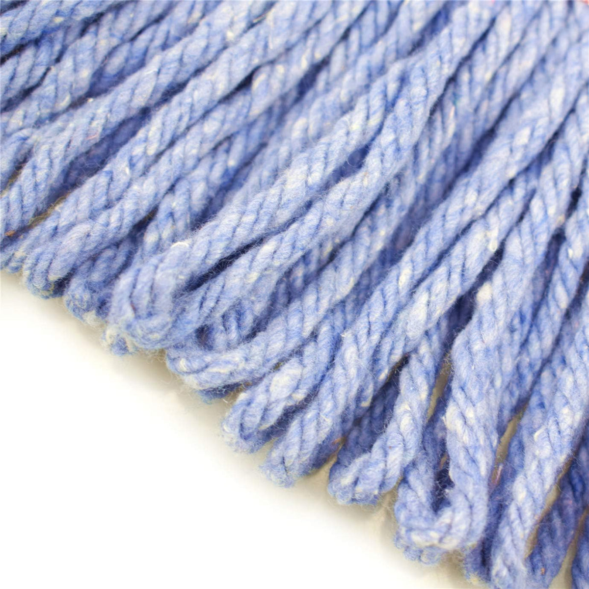 String Mop Heads Replacement Heavy Duty Commercial Grade Blue Cotton Looped End Wet Industrial Cleaning Mop Head Refills (4, Large)