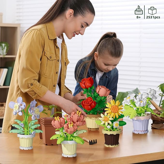 12 Pcs Flowers Bouquet Building Set,2531 Pcs Flower Botanical Collection Building Block Toy,Micro Plant for Home or Office Decor, Mother's Day Valentine Christmas Birthday Gifts for Adults,Girls