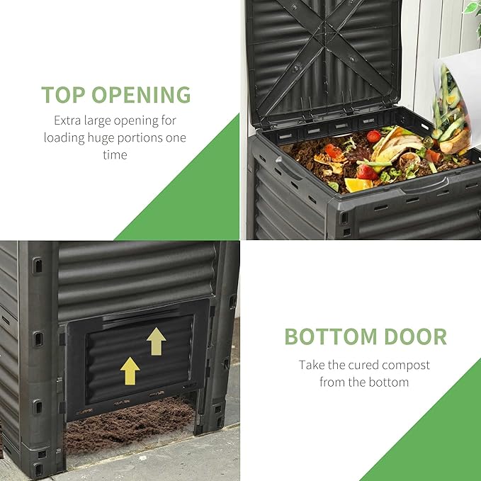 Compost Bin Outdoor 80 Gallon Garden Composter, with 48 Vents and Sliding Doors, Lightweight Outdoor Compost Box for Garden, Kitchen, and Yard Waste, Black