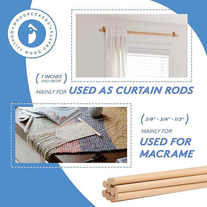 Dowel Rods Wood Sticks Wooden Dowel Rods - 1/2 x 36 Inch Unfinished Hardwood Sticks - for Crafts and DIYers - 100 Pieces by Woodpeckers