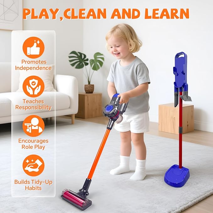 3-in-1 Kids Vacuum That Really Works - Toddler Vacuum Cleaning Toy Set, Kids Working Play Vacuum Cleaner with Real Suction, Montessori Housekeeping Toy for Toddlers 3 4 5 6+