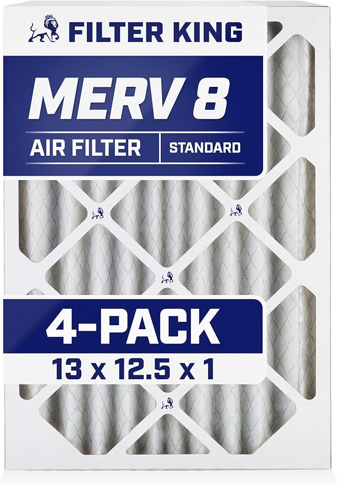 Filter King 13x12.5x1 Air Filter | 4-PACK | MERV 8 HVAC Pleated A/C Furnace Filters | MADE IN USA | Actual Size: 13 x 12.5 x .75"