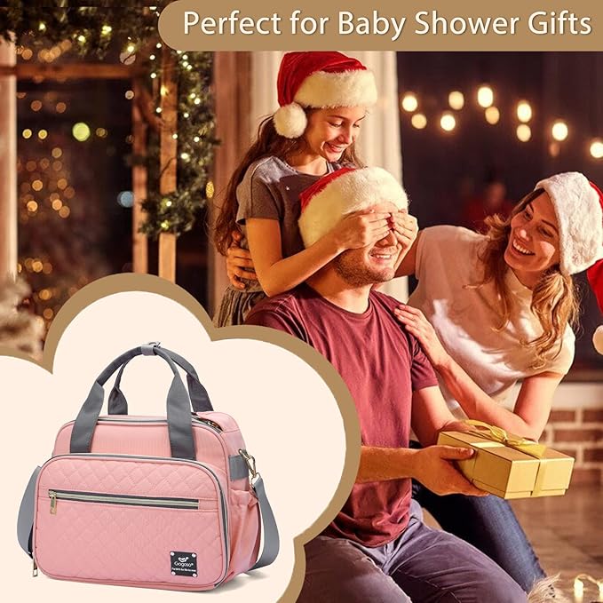 GOGOSO Crossbody Small Diaper Bag, Cute Mini Baby Diaper Tote Bags with Insulated Pockets for Traveling Outdoor Parent,Pink