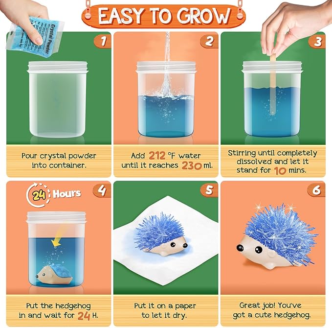XXTOYS Crystal Growing Kit - 2 Vibrant Colored Hedgehog to Grow - Science Kits for Kids Age 6-8, Great Gifts Toys for Boys & Girls 8-12, STEM Projects for Kids