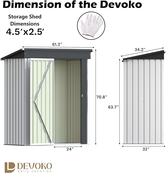 Devoko Outdoor Storage Shed 5 x 3 FT Lockable Metal Garden Shed Steel Anti-Corrosion Storage House with Single Lockable Door for Backyard Outdoor Patio (White)