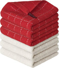 Artoid Mode Checkered Designed Cotton Beige Red Terry Kitchen Dish Cloths, 12x12 Inch Soft Absorbent Quick Drying Cleaning Kitchen Rags Set of 6