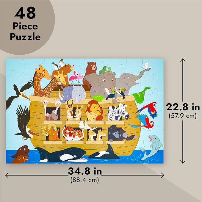 48 Piece Jumbo Floor Puzzle for Kids Ages 3-5 and 4-8, 2x3 Feet Giant Jigsaw Puzzles for Toddler Preschool Learning, Noah's Ark