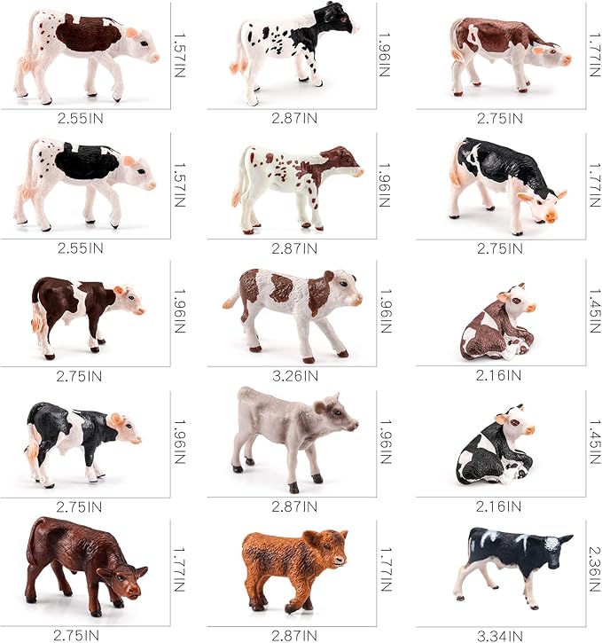 LC JoyCre Cows Figure Toys 15PCS Calves Figurines Set for Toddlers Realistic Holstein Cow Figures for Kids Simmental Cows Swiss Calf Highland Calf Figurine Birthday Cake Topper