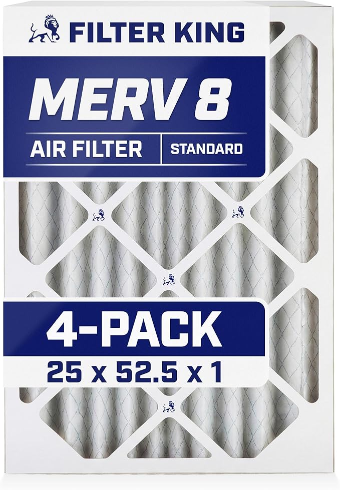Filter King 25x52.5x1 Air Filter | 4-PACK | MERV 8 HVAC Pleated A/C Furnace Filters | MADE IN USA | Actual Size: 25 x 52.5 x .75"