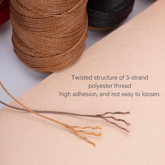WUTA Leather Waxed Thread Round Polyester Sewing Threads with 12 Pcs Needles and Storage Bag Leather Craft Hand Stitching Line DIY Bracelet Thread Repair Work Cord (0.45mm