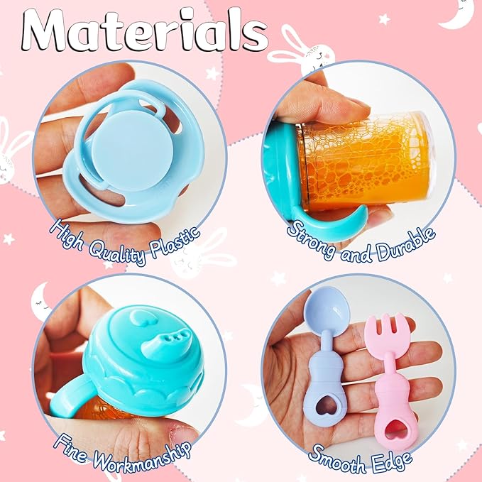12 Pcs Baby Doll Accessories Magic Bottle set,Pretend Play Feeding Toy Set with Package,Doll Feeding Set for Kids Girls,Magic Disappearing Juice Milk Bottles,Sippy Cups,Pacifiers,Bowl Spoons
