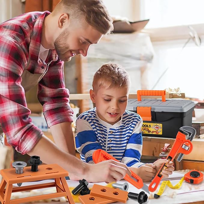 Kids Tool Set – Zealous 48 pcs Toddler Tool Set with Tool Box & Electronic Toy Drill, Pretend Play Kids Toys, Toy Construction Tools for Kids Ages 3,4,5,6,7,8 Years Old (A-Orange)