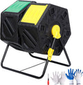 F2C Dual Chamber 37 Gallon Compost Tumbler All-Season Outdoor BPA Free Large Composter Bin w/ 2 Sliding Doors and Solid Steel Frame
