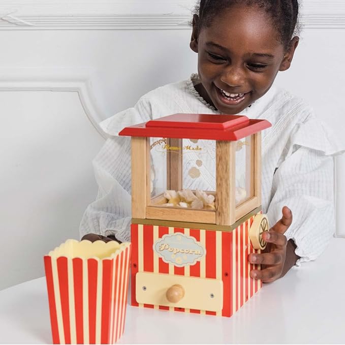 Le Toy Van - Wooden Honeybake Retro Popcorn Machine | Cinema, Kitchen Or Movies Pretend Play | Movie Night Role Kids Play Toy