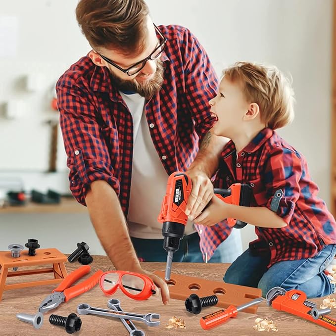 Kids Tool Set – Zealous 48 pcs Toddler Tool Set with Tool Box & Electronic Toy Drill, Pretend Play Kids Toys, Toy Construction Tools for Kids Ages 3,4,5,6,7,8 Years Old (A-Orange)