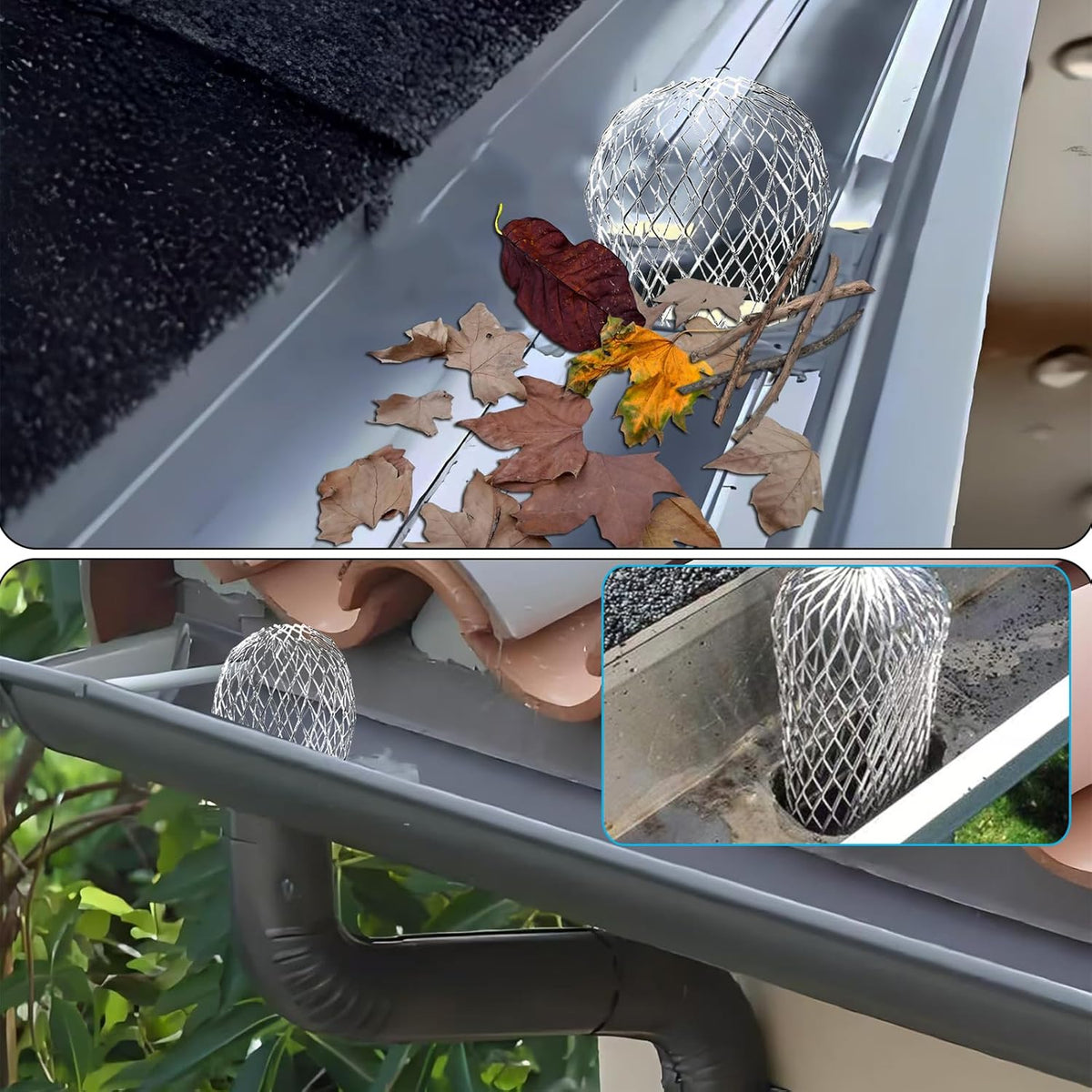 6 Pack Downspout Guard Filter, Gutter Downspout Guard Gutter Guard Strainer Mesh Aluminum Expandable Gutter Screen, Gutter Protector from Leaves Debris Clogging