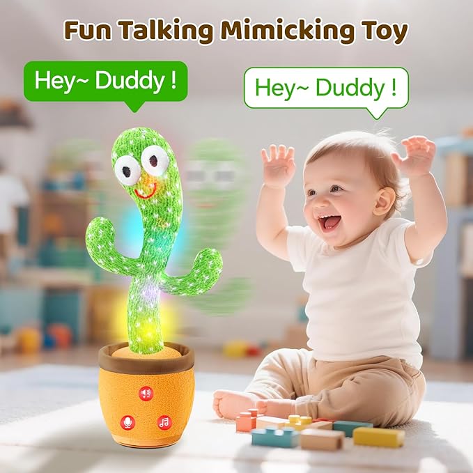 Dancing Talking Cactus Toy for Baby Toddler, Boys Girls Gifts Singing Mimicking Recording Repeating What You Say Baby Toys with 120 English Songs (Adjustable Volume)