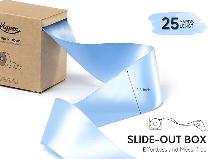 Baby Blue Satin Ribbon 2.5 Inch Double-Faced Ribbons 25 Yards for Gift Wrapping Flower Bouquet Wedding Paper Bows Invitations Crafts