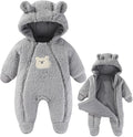 Fairy Baby Newborn Baby Winter Snowsuit Bear Thick Romper Footie Double Zip Hooded Jumpsuit Fleece Coat Infant Boy Girl 0-12M