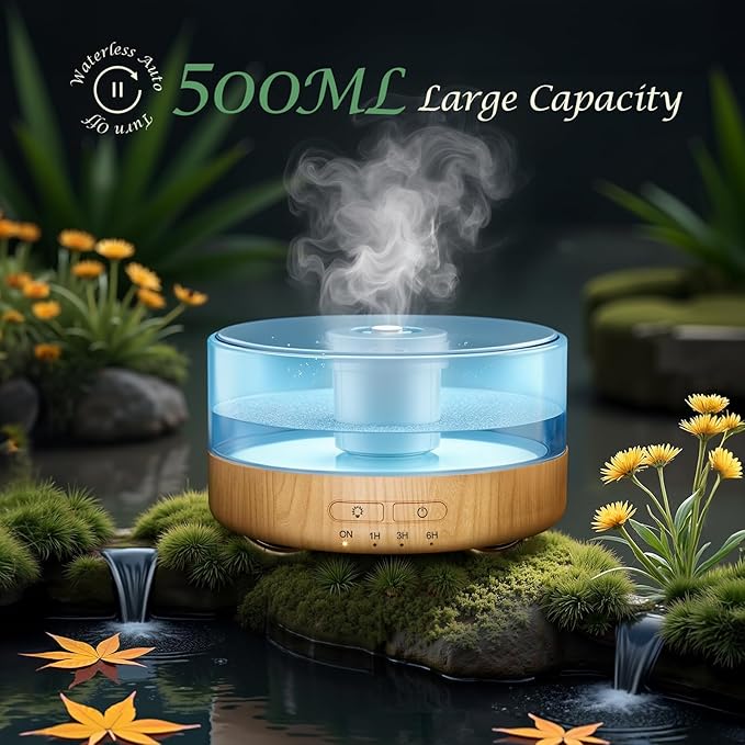 Essential Oil Diffuser for Home: 500ML Aroma Diffuser for Hotel Office Yoga Room - Humidifier with 9 Colors LED Night Light for Kids/Women Home Relaxation, Light Yellow