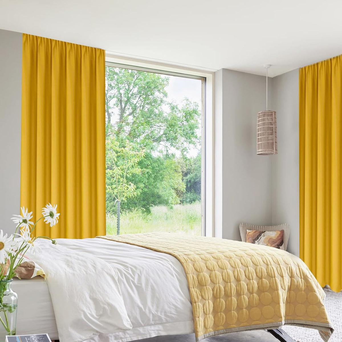 DWCN Blackout Curtains Room Darkening Thermal Insulated Bedroom Curtains Window Curtain Panels, 42 x 84 inches Long, Set of 2 Yellow Rod Pocket Drapes