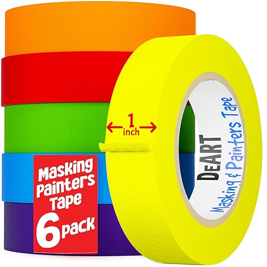 DEART 6Pcs Colored Masking Tape, Extra Long 1008 Feet or 360 Feet x 1 Inch Painters Tape, Color Painter Tape for Arts & Crafts Labeling or Coding, Kids Art Supplies (2.5cm X 18m (1In X 20Yards))