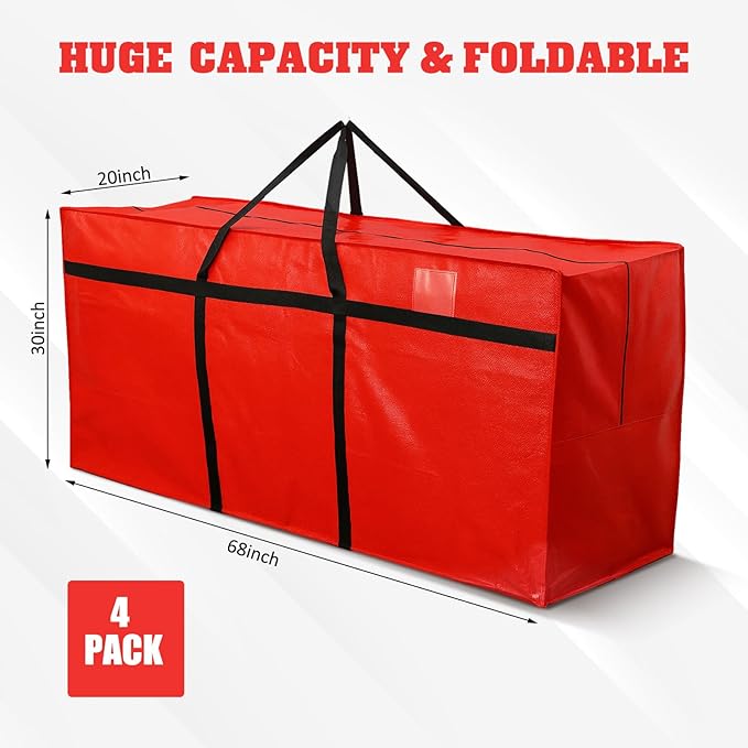 4 Pcs 176 Gallon Large Moving Bags with Zipper and Handles Foldable Storage Duffle Bags Heavy Duty Extra Large Totes for College Dorm Travel Clothes Blankets Bedding Moving (Red)