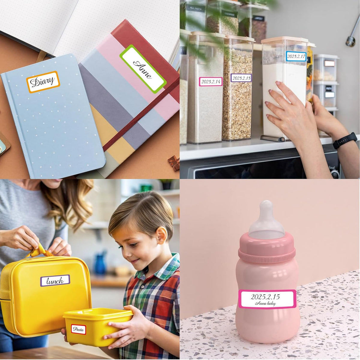 STARLIBOO Colored Labels, Removable Labels Stickers, Self-Adhesive Rectangular Stickers Water/Oil/Tear Resistant for Storage/Classroom/Home (2 Size, 300 Labels)