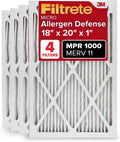 Filtrete 18x20x1 AC Furnace Air Filter, MERV 11, MPR 1000, Micro Allergen Defense, 3-Month Pleated 1-Inch Electrostatic Air Cleaning Filter, 4 Pack (Actual Size 17.81 x 19.81 x 0.81 in)
