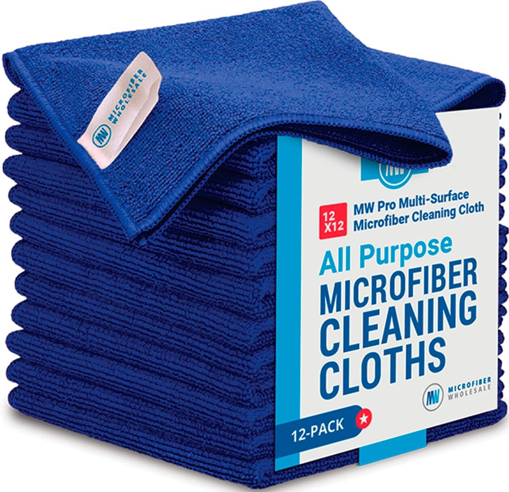 Microfiber Wholesale 12" x 12" MW Pro Multi-Surface Cleaning Cloths Dark Blue - 12 Pack | Premium Microfiber Towels for Cleaning Glass, Kitchens, Bathrooms, Automotive, Supplies & Products