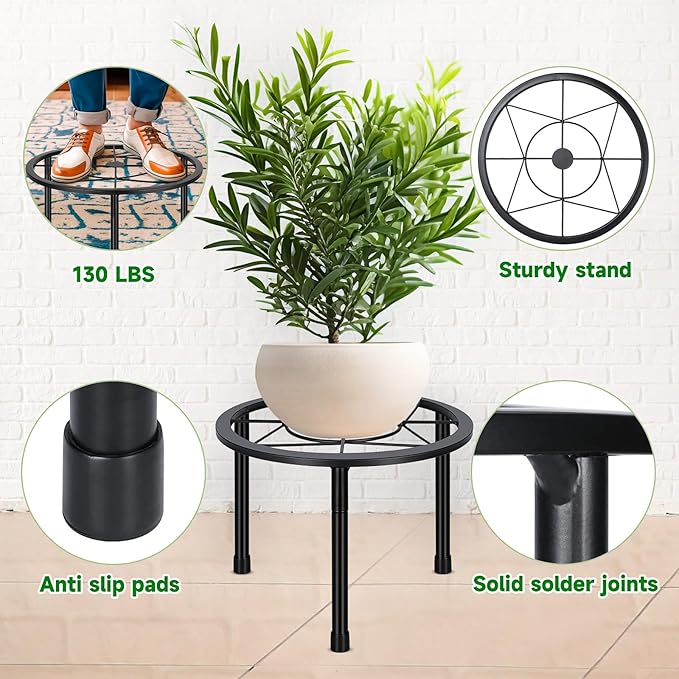 6 Pack Metal Plant Stands, Heavy Duty Plant Stand for Indoor Outdoor, Anti-Rust Iron Flower Pot Stands Outdoor Plant Holder, Potted Plant Shelf for Living Room Balcony Garden Patio, Black