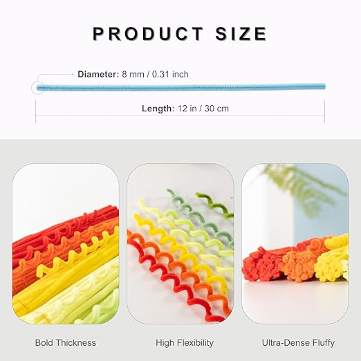 1000pcs Pipe Cleaners Bulk Set with Storage Bag, 20 Assorted Colors Chenille Stems, 12inch * 8mm for DIY Art & Craft Projects