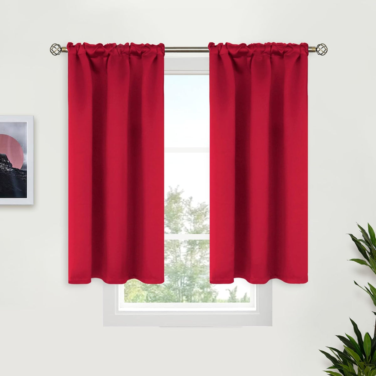 BGment Red Blackout Curtains 40 Inches Length for Short Window - Thermal Insulated Darpes with Rod Pocket Room Darkening for Kitchen Cafe Bathroom Camper, 2 Panels, 34 x 40 Inch