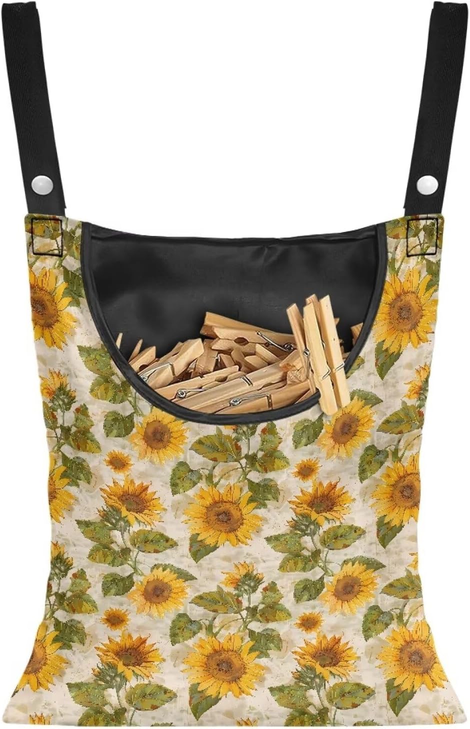 Sunflower Clothespin Organizer Bag with Hanging Hook Waterproof Clothes Pin Storage with Large Opening for Clothesline Outdoor
