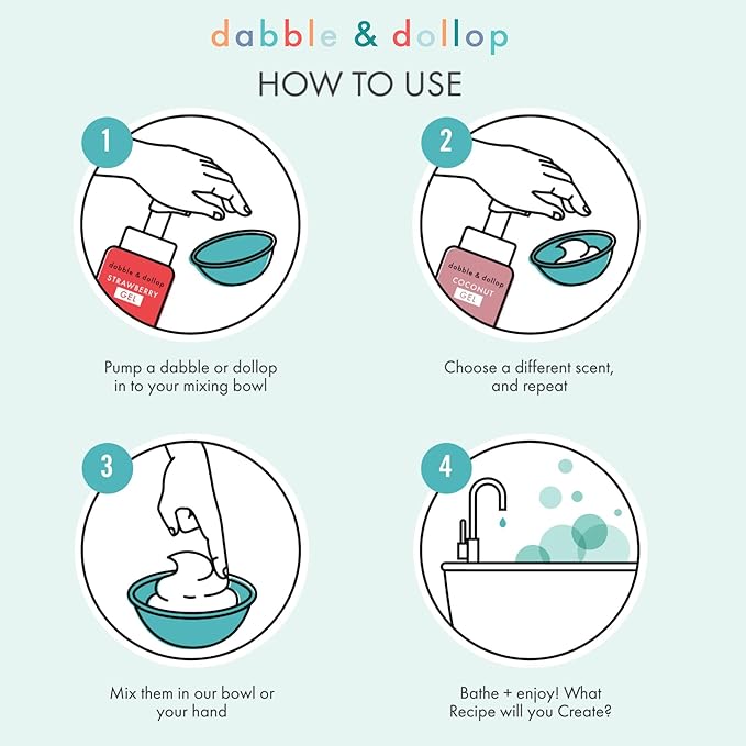 Dabble & Dollop Beachy Bundle, Natural Bubble Bath, Body Wash, Shampoo for Kids, USA-Made, Paraben & Sulfate Free, Vegan, Gluten-Free, Tear-Free, Honeydew Melon, Vanilla & Coconut (Set of 3)