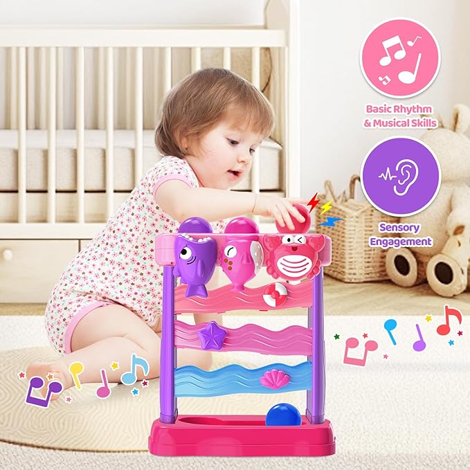 Toys for 1 2 Years Old, Interactive Feeding Toy with Music, Montessori Toys for Girl, Musical Cause and Effect Game for 12-18 Months, Christmas Birthday Gifts for Baby Toddlers Age 1-2