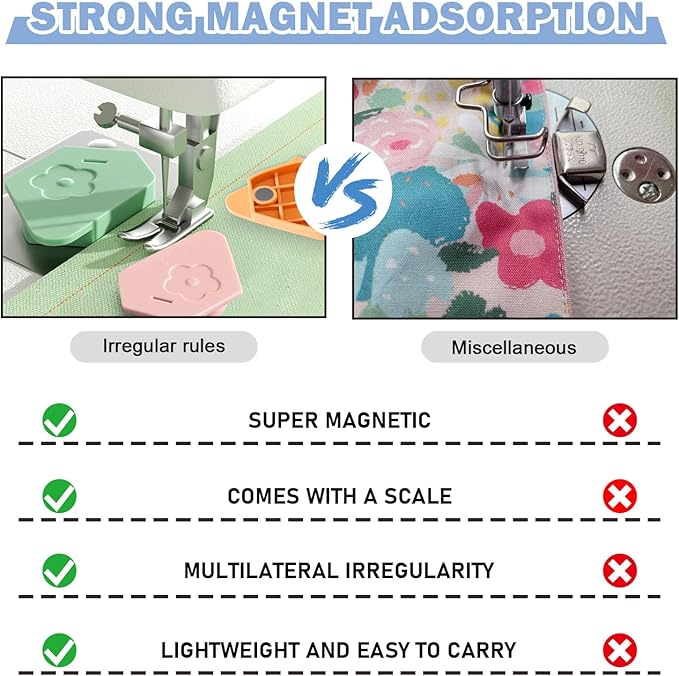 Wshxjzyay 6 Pack Magnetic Seam Guide for Sewing Machine, Multifunctional Polygonal Hemmer Guide with Scale, Universal Sewing Accessories & Supplies for Magnet Making Machine