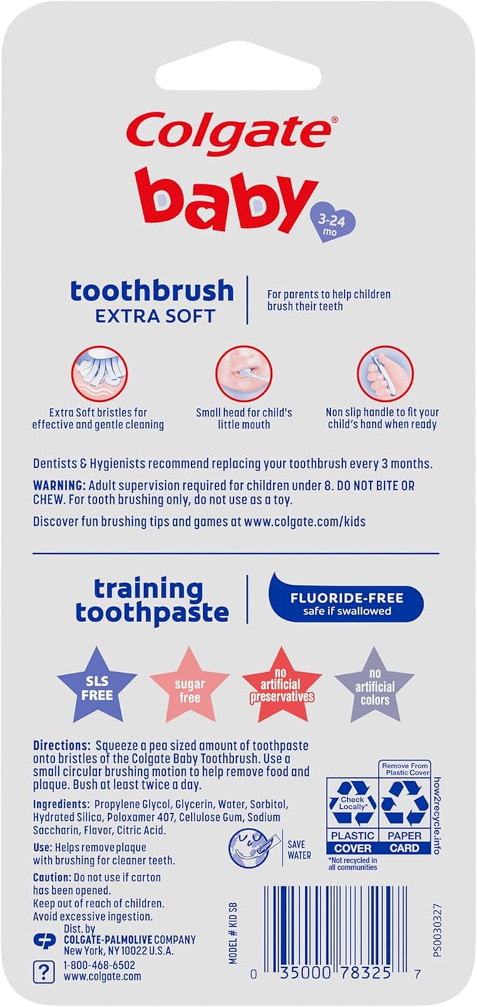 Colgate Baby Training Toothpaste and Toothbrush Kit, Mild Fruit Flavor Set for Ages 3-24 Months (Pack of 2)