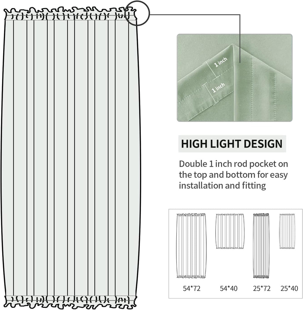 DWCN French Door Curtains – Rod Pocket Thermal Blackout Curtain for Doors with Glass Window, Kitchen and Patio Doors for Privacy, 25 X 72 Inches Long, 1 Curtain Panel with Tieback, Bean Green