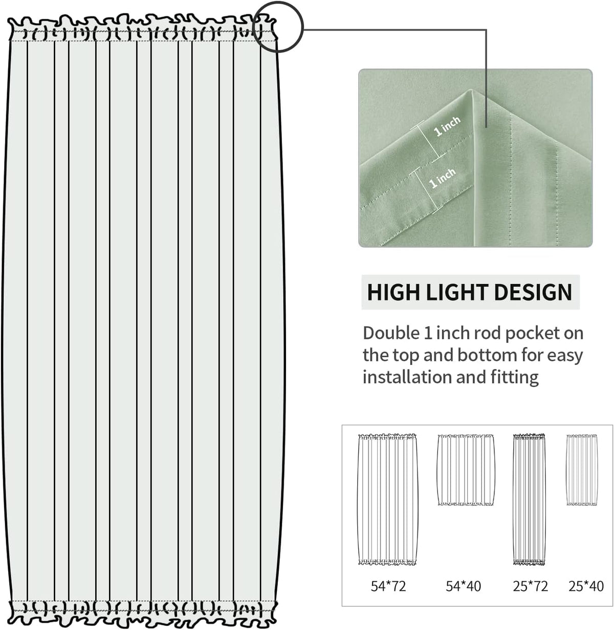 DWCN French Door Curtains – Rod Pocket Thermal Blackout Curtain for Doors with Glass Window, Kitchen and Patio Doors for Privacy, 25 X 72 Inches Long, 1 Curtain Panel with Tieback, Bean Green