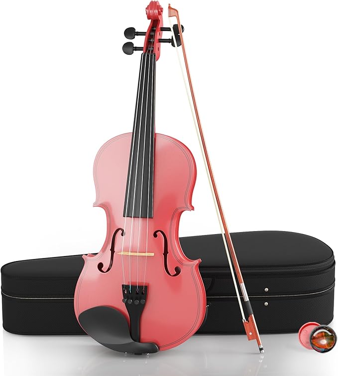 1/2 Beginner Violin Set,Complete Violin Kit with Case, Bow, Rosin, Pink