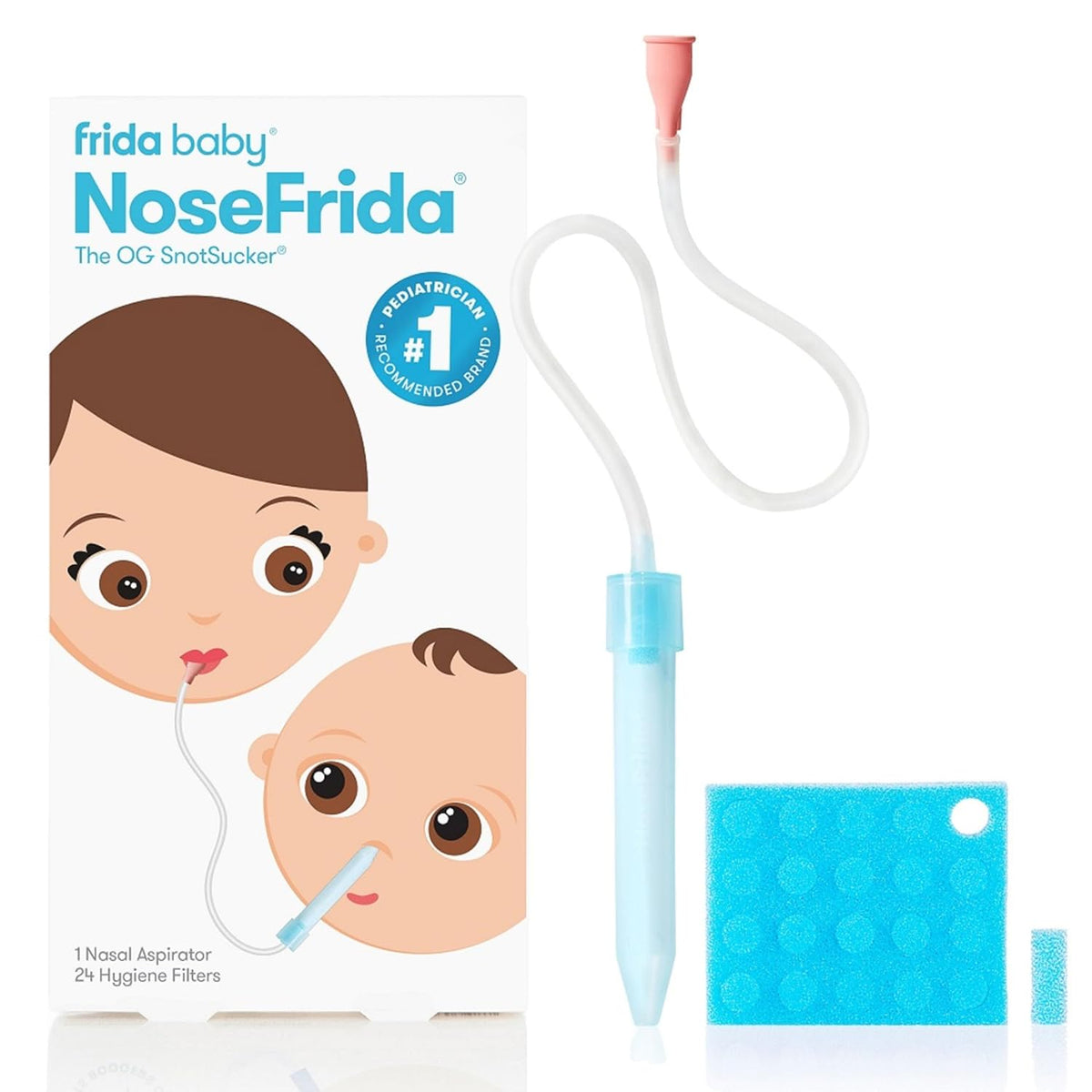 Frida Baby NoseFrida SnotSucker for Baby, Nasal Aspirator for Baby, Nose Sucker Baby Nasal Aspirator for Baby, Congestion Relief with 24 Extra Hygiene Filters